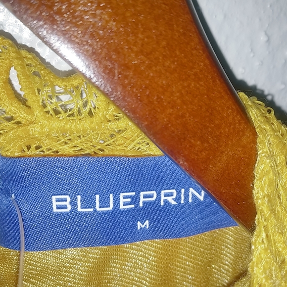 Blueprint Leni M Applique Lace Long Sleeved Mustard Yellow Mini Dress - Picture 3 of 10